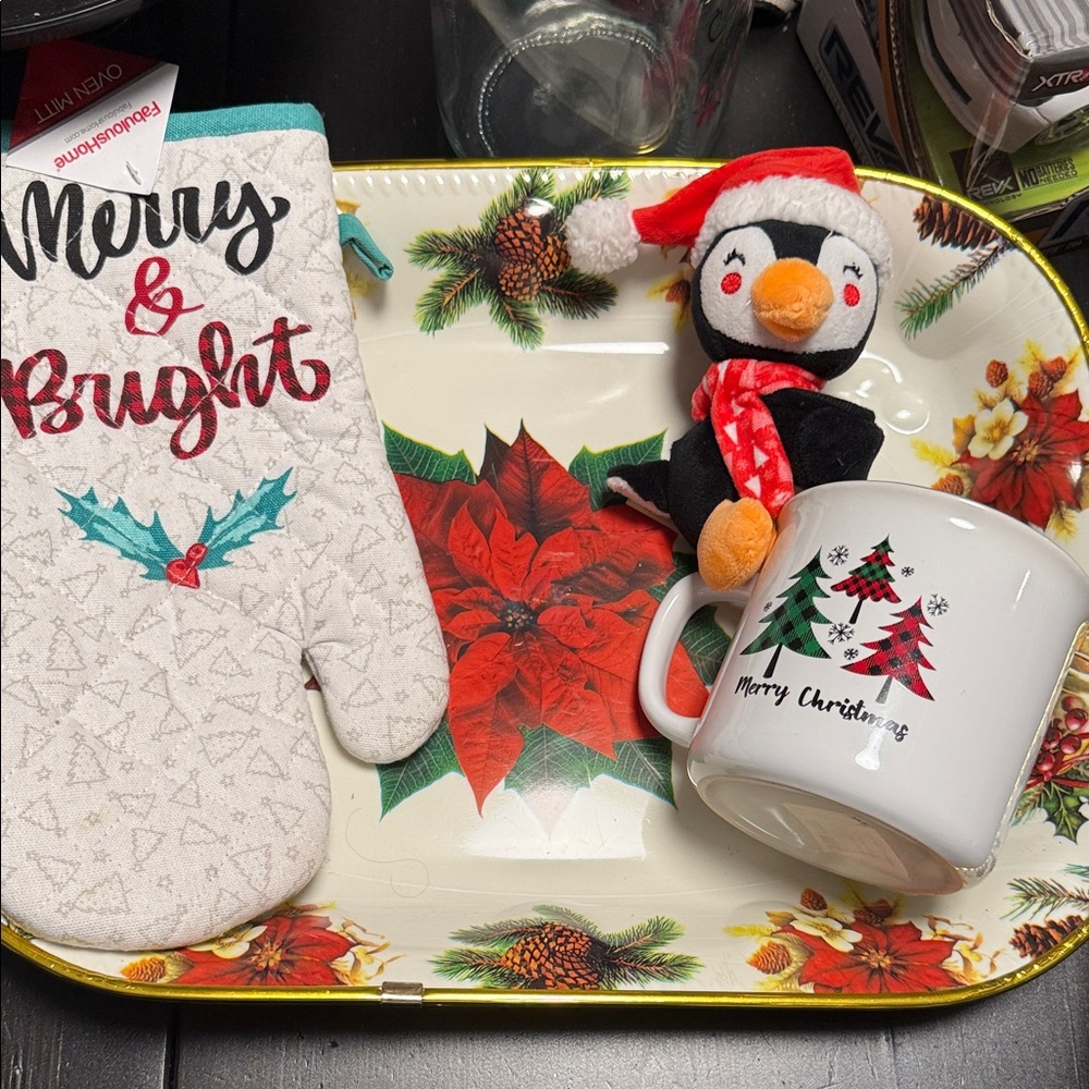 Holiday Tray Set with Penguin Plush and Mug